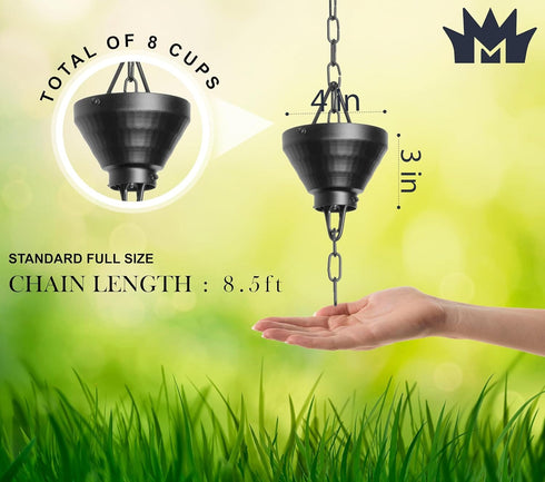 Aluminum Siam Rain Chain Replacement Downspout for Gutters, 8-1/2 Feet Length, Matte Black